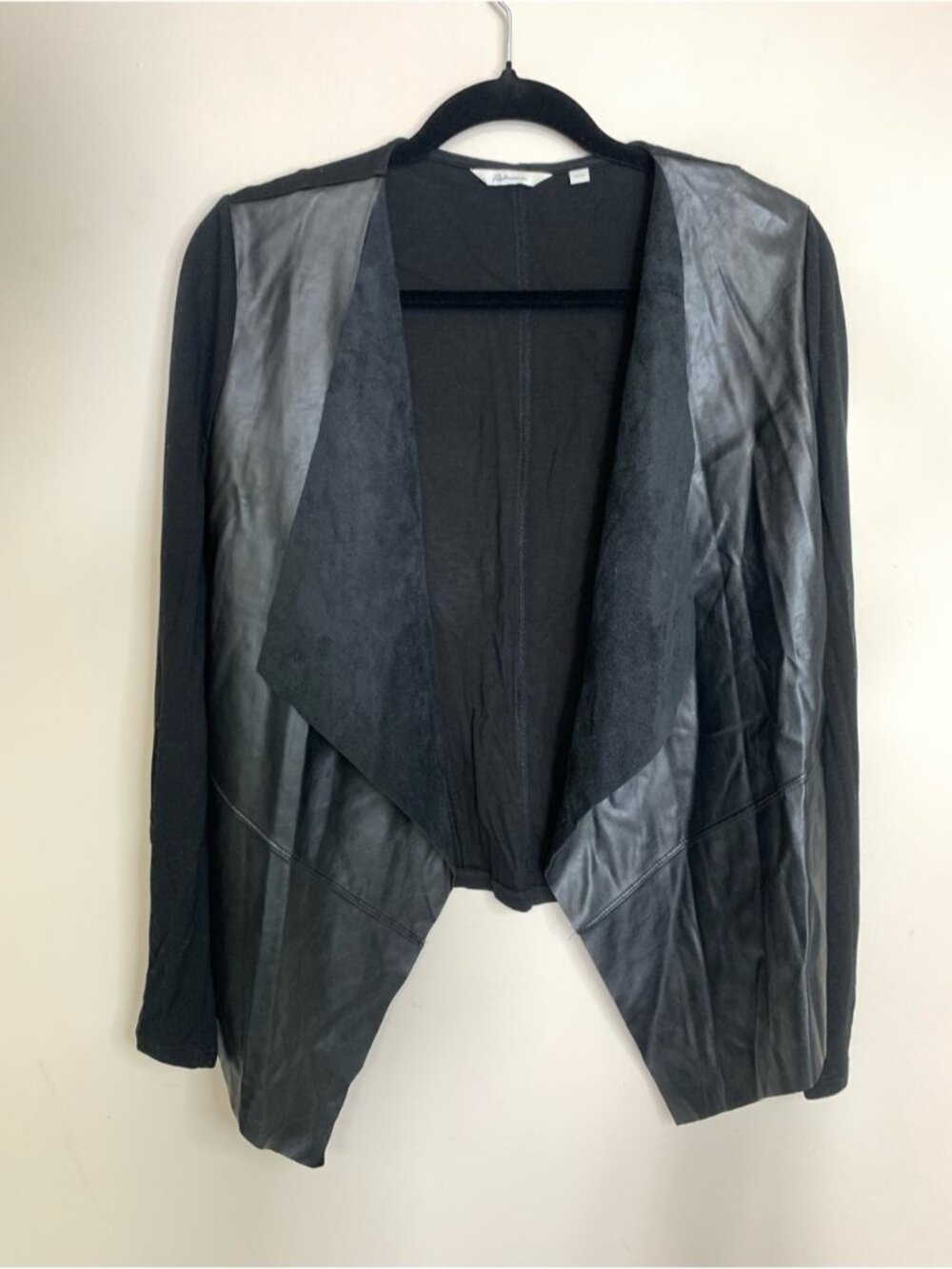 Reitmans Black Faux Leather Drape Jacket Cardigan M